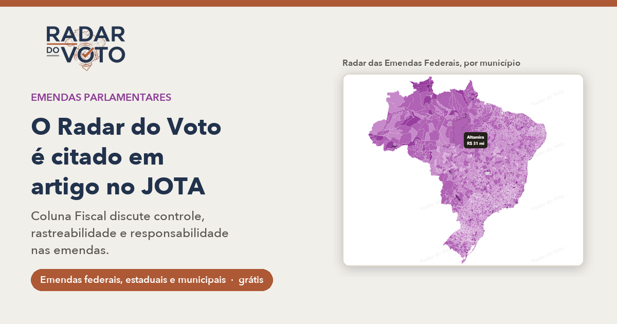 O Radar das Emendas Federais: o valor das emendas de deputados federais e senadores, município a município.
